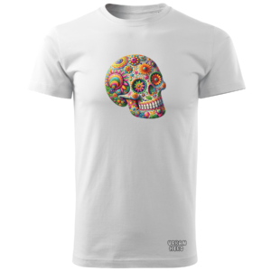 biala koszulka z nadrukiem colorful skull