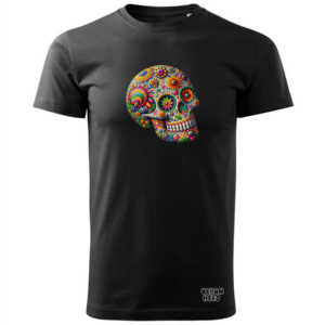 czarna koszulka z nadrukiem colorful skull