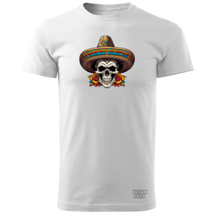 Biała koszulka z nadrukiem czaszki w sombrero