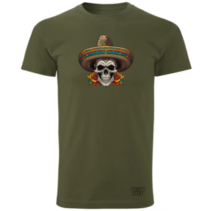 Khaki koszulka z nadrukiem sombrero skull