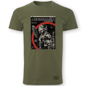 khaki koszulka z nadrukiem neon soldier