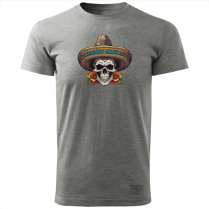 szara koszulka z nadrukiem sombrero skull
