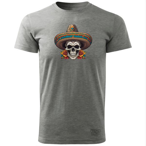 szara koszulka z nadrukiem sombrero skull