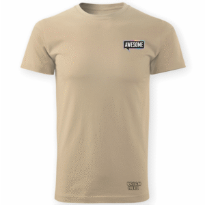 beżowa koszulka bawełniana z nadrukiem awesome