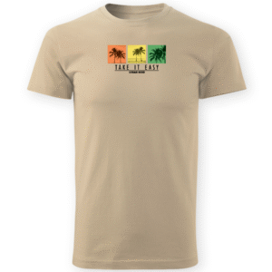 beżowa koszulka bawełniania z nadrukiem take it easy