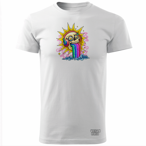 biała koszulka z nadrukiem Music rainbow