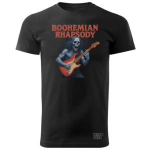 koszulka z kościotrupem grającym na gitarze
