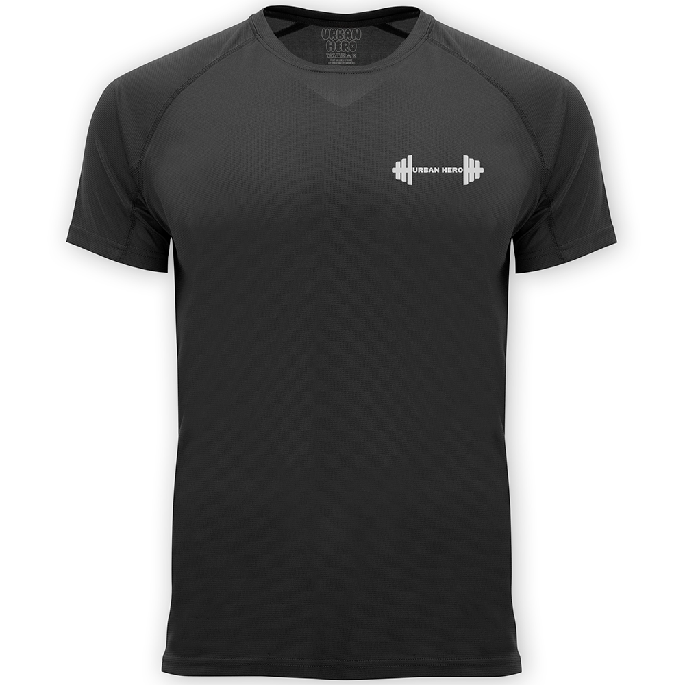 czarna koszulka sportowa ze sztangą